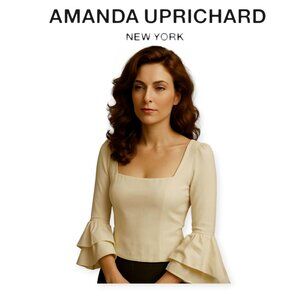 Amanda Uprichard Cream Square Neck Statement Sleeve Long Sleeve Elegant Top XS